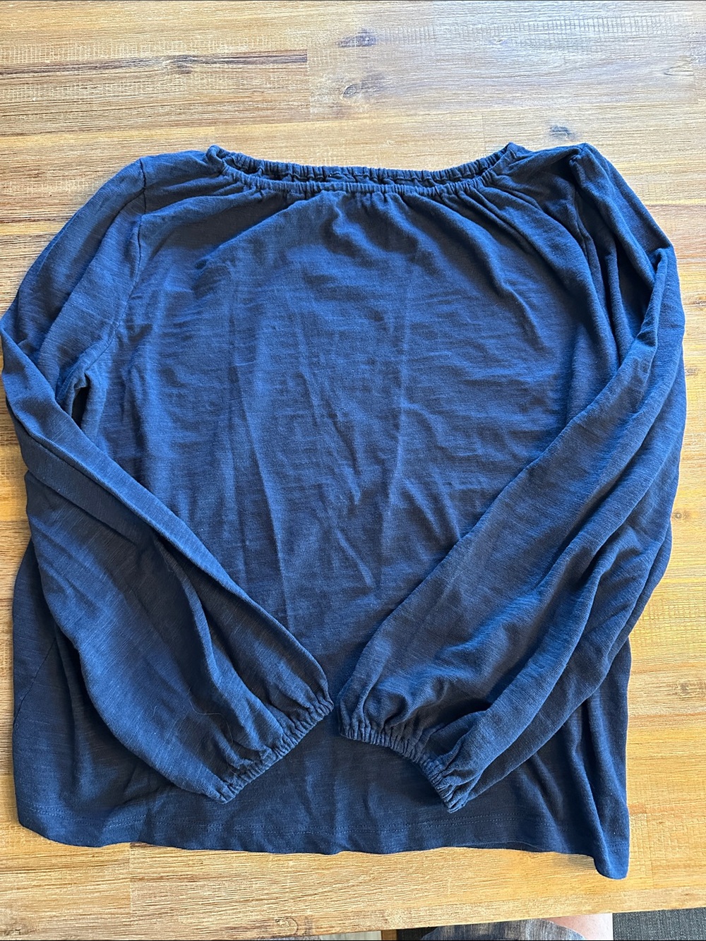 Caslon Navy Long Sleeve Elastic Neck Blouse